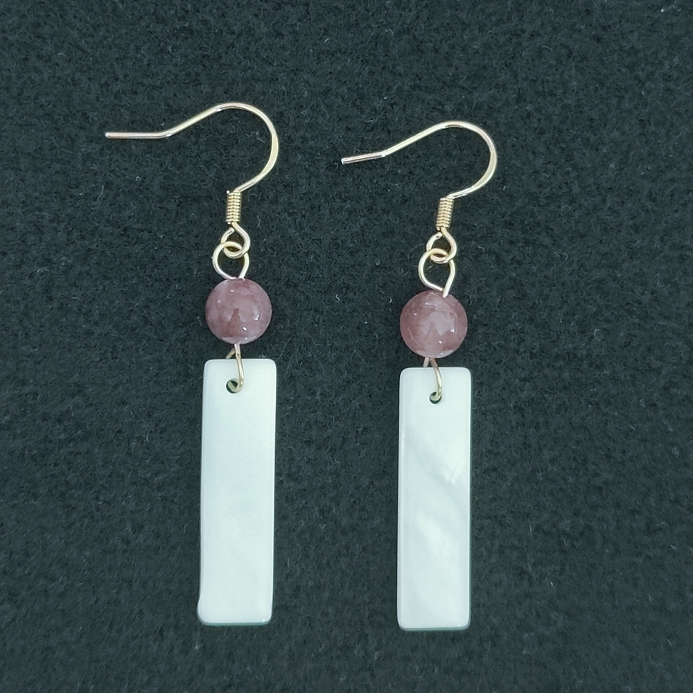 NWT HANDMADE GOLD LEPIDOLITE AND MOTHER OF PEARL COPPER EARRINGS